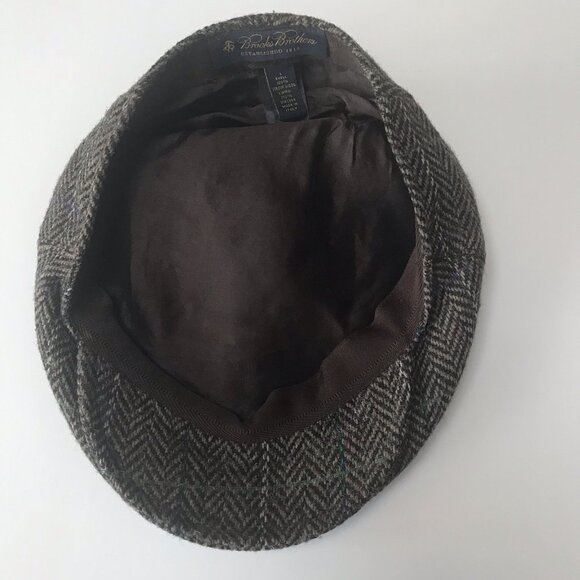 Brooks Brothers Hat Cap Tweed Men Large Herringbone Flat Brown Wool Italy Cabbie - Picture 6 of 6